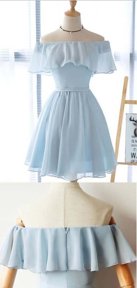 Simple Off The Shoulder Light Blue Chiffon A Line Short Homecoming Dress sold by Orlando Dresses on Storenvy Wedding Simple, Blue Homecoming Dresses, Wedding Blue, Short Homecoming Dress, Short Prom Dress, Grad Dresses, Hoco Dresses, Dresses For Teens, Homecoming Dress