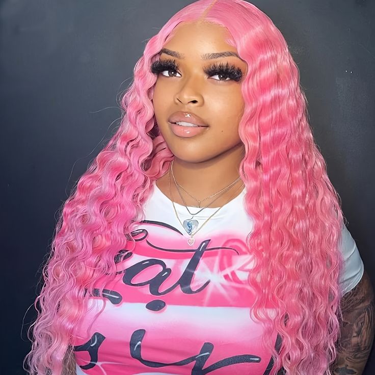 Faster shipping. Better service Pink Deep Wave Wig, Lace Front Wig Deep Wave, Lace Front Blonde, Curly Lace Wig, People Brand, Pink Wig, Long Wavy Hair, Wigs For Women, Synthetic Lace Front Wigs