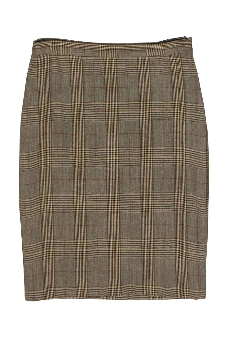 Current Boutique-Moschino Cheap & Chic - Tan Plaid Pencil Skirt Sz 10 White Silk Blouse, Moschino Cheap And Chic, Plaid Pencil Skirt, Tan Plaid, Professional Outfits, White Silk, Look Chic, Plaid Pattern, Silk Blouse