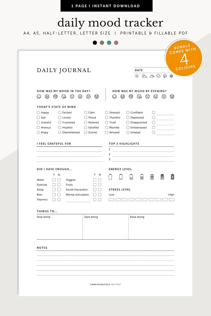 the daily mood tracker is shown in black and white