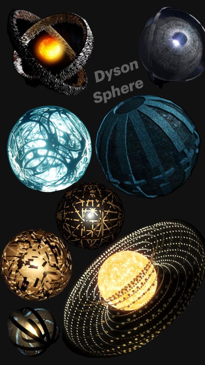 several different types of lights are shown in the dark background, with text that reads dyson sphere