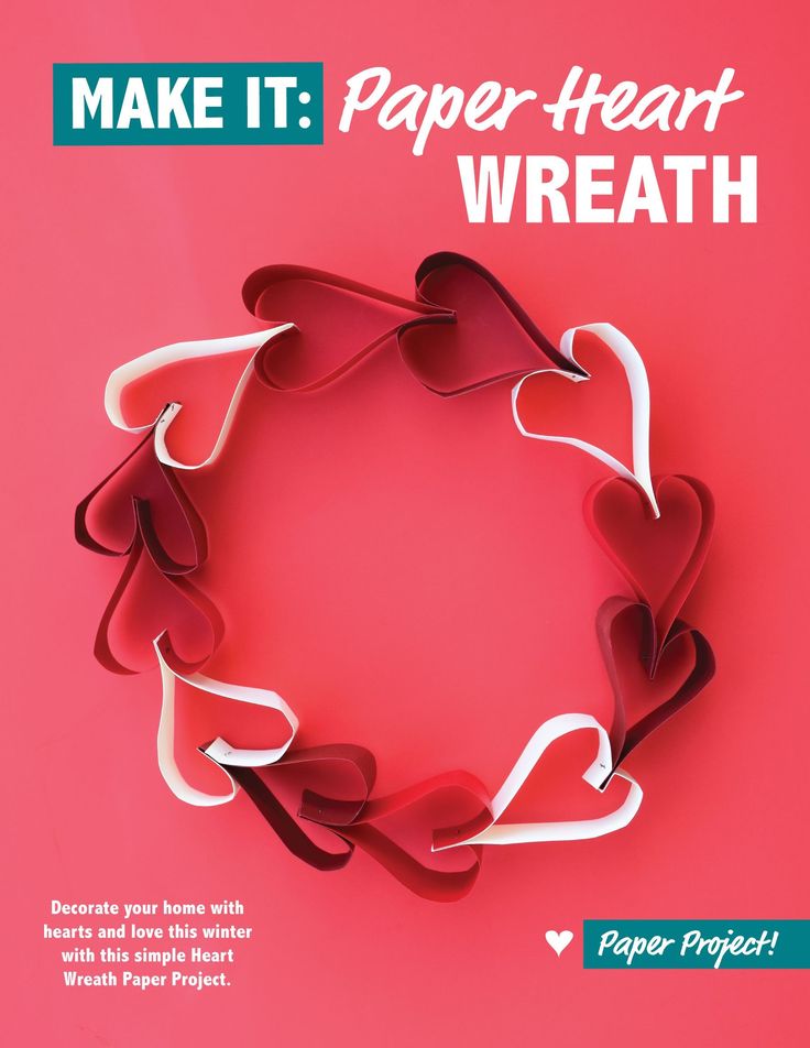 the cover of make it paper - heart wreath is shown on a pink background with white hearts