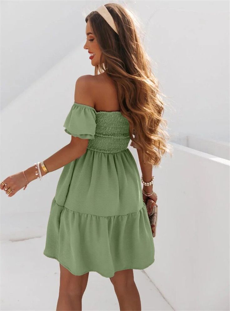 Let the MaryJane Dress be the star of your summer wardrobe! This off-shoulder, short, and flowy dress will have you feeling flirty and fabulous all day long. Look and feel your best with its playful silhouette that'll let you twirl and swirl – no doubt you'll be turning heads here and there. A Line Regular Fit Polyester Size Size(US) Bust Top Length Sleeve Length S 2-4 22.0-33.1 31.1 9.1 M 6-8 23.6-34.6 31.5 9.4 L 10-12 25.2-36.2 31.9 9.8 XL 12-14 26.8-37.8 32.3 10.2 2XL 14-16 28.3-39.4 32.7 10. Beach Party Dress, 파티 드레스, Off Shoulder Dresses, Chic Type, Puffed Sleeves Dress, Romper With Skirt, Flowy Dress, Solid Dress, Beach Dresses