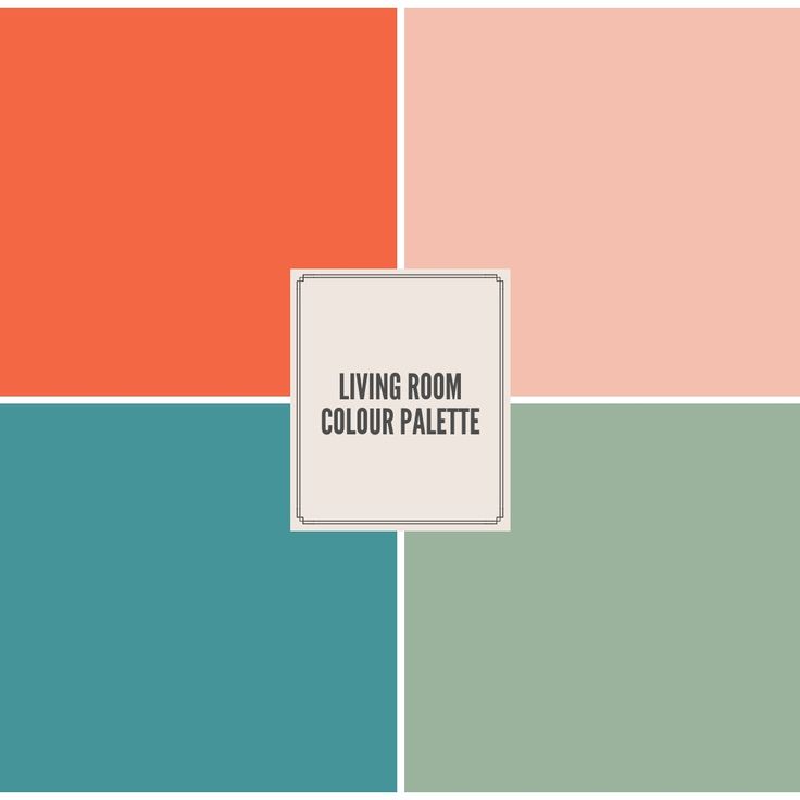 the living room color palette is shown in shades of green, orange and pinks