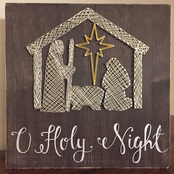 Nativity Wood, Wire Nails, String Art Templates, Diy Nativity, Home Decor Christmas Gifts, String Art Patterns, String Art Diy, Nativity Crafts, Crochet Thread