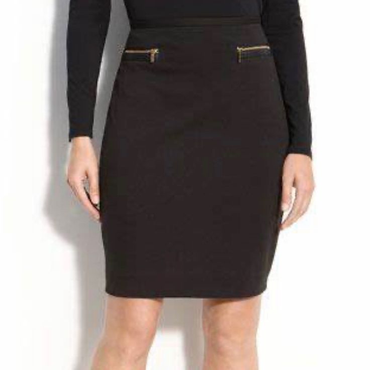 Calvin Klein Classic Zipper Pocketed Black Pencil Skirt Is The Perfect Marriage Of Professional Polish And Stylish Detail, Finished With Zippered Front Pockets. Knee Length Back Zipper Closure Zippered Pockets At Hip The Perfect Marriage, Perfect Marriage, Black Pencil Skirt, Black Pencil, Calvin Klein Black, Womens Calvin Klein, Pencil Skirt, Knee Length, Calvin Klein