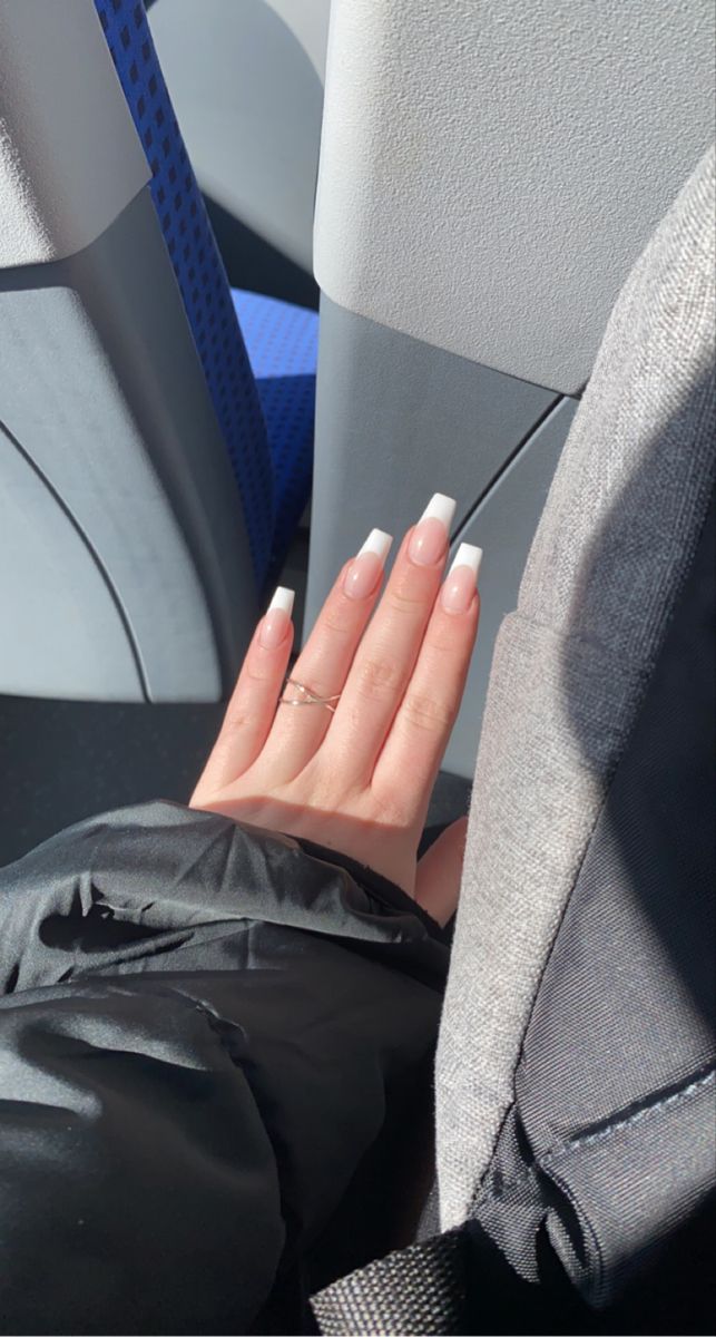 Medium Ballerina Nails, Ballerina French Tip Nails, French Nails Ballerina, Sarah Logan, Ballerina Nails Shape, Matte Nail Colors, White French Nails, Curved Nails, Back To School Nails