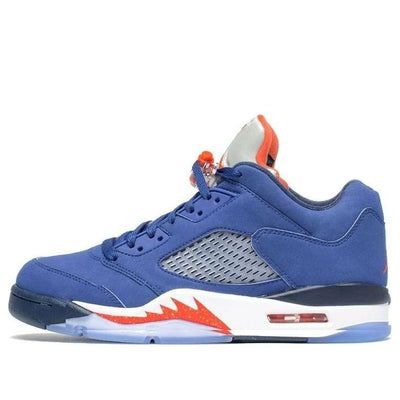 Air Jordan 5 Retro Low 'Knicks' 819171-417 (AJ5/SNKR/Low Top/Basketball) Casual Air Max Basketball Sneakers, Sporty Jordan Shoes For Sports Events, Throwback Cushioned Basketball Shoes, Throwback Style Cushioned Basketball Shoes, Sporty Custom Mid-top Basketball Sneakers, Sporty Mid-top Custom Sneakers For Basketball, Throwback Basketball Shoes For Sports Season, Casual Jordan Basketball Shoes With Cushioned Footbed, Blue Basketball Sneakers With Air Max Cushioning