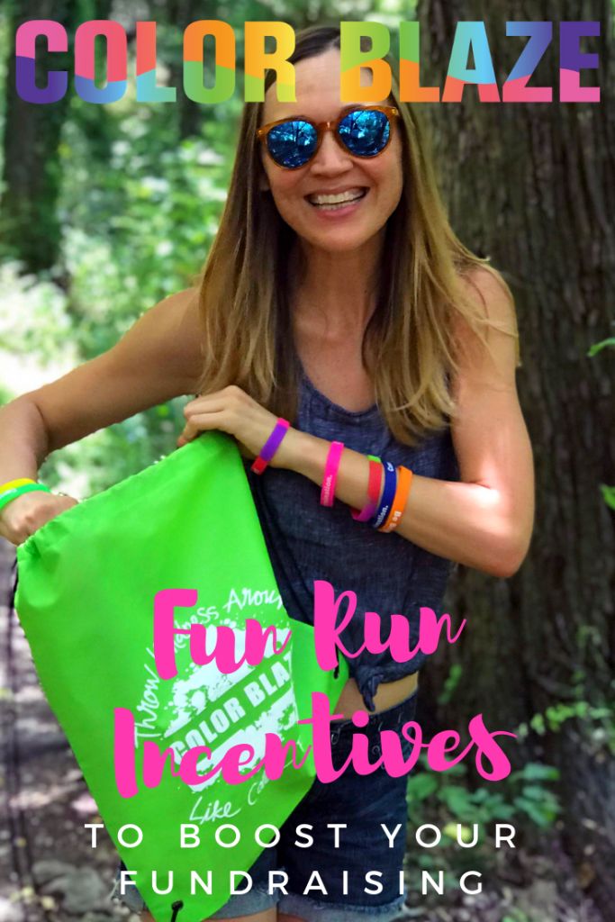 a woman holding a green bag with the words color blaze fun activities to boast your fundraiser