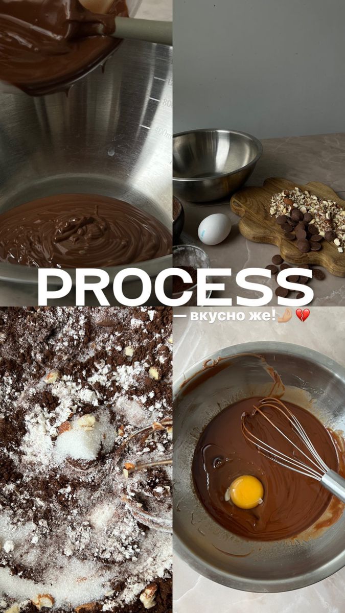 process photos showing mixing ingredients for chocolate cake