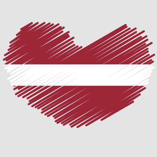 a heart shaped flag painted in the colors red, white and gray with a diagonal stripe