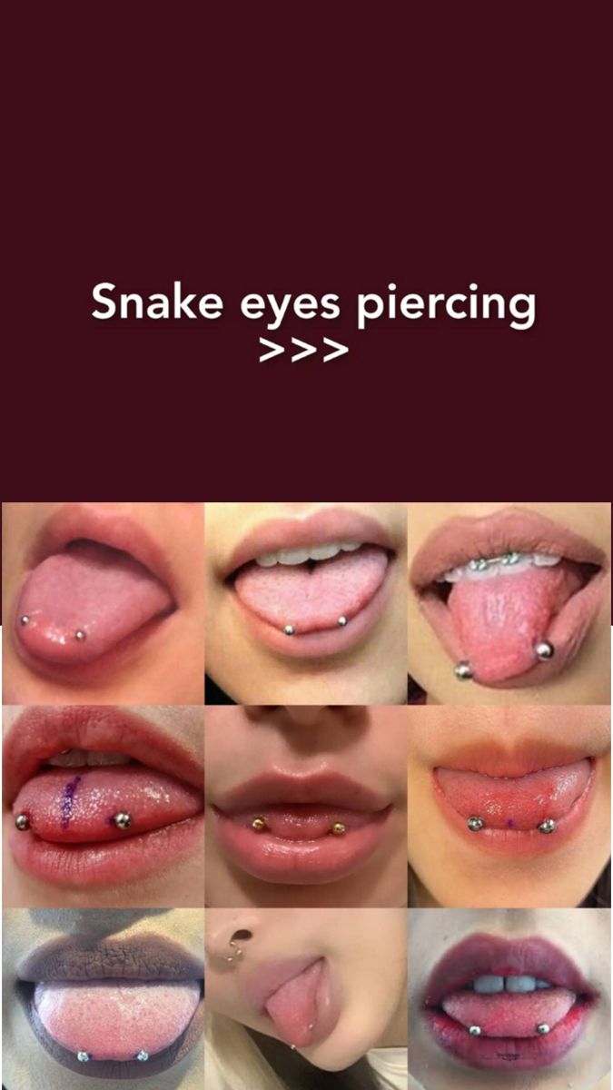 various images of different lips with piercings on them and the words snake eyes piercing