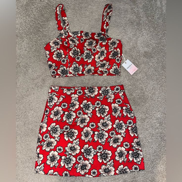 Gorgeous Red Floral Matching Set From Forever 21 - Brand New With Tags! Super Cute Skirt And Top Matching Co-Ord Set, Skirt Has Pockets And Straps On Top Are Adjustable! Red Fitted Skirt For Summer, Fitted Red Skirt For Summer, Red Fitted Mini Skirt For Vacation, Fitted Red Mini Skirt For Vacation, Red Fitted Skirt With Floral Print, Red Fitted Floral Print Skirt, Fitted Red Skirt With Floral Print, Fitted Red Floral Print Skirt, Forever 21 Red Mini Skirt For Spring