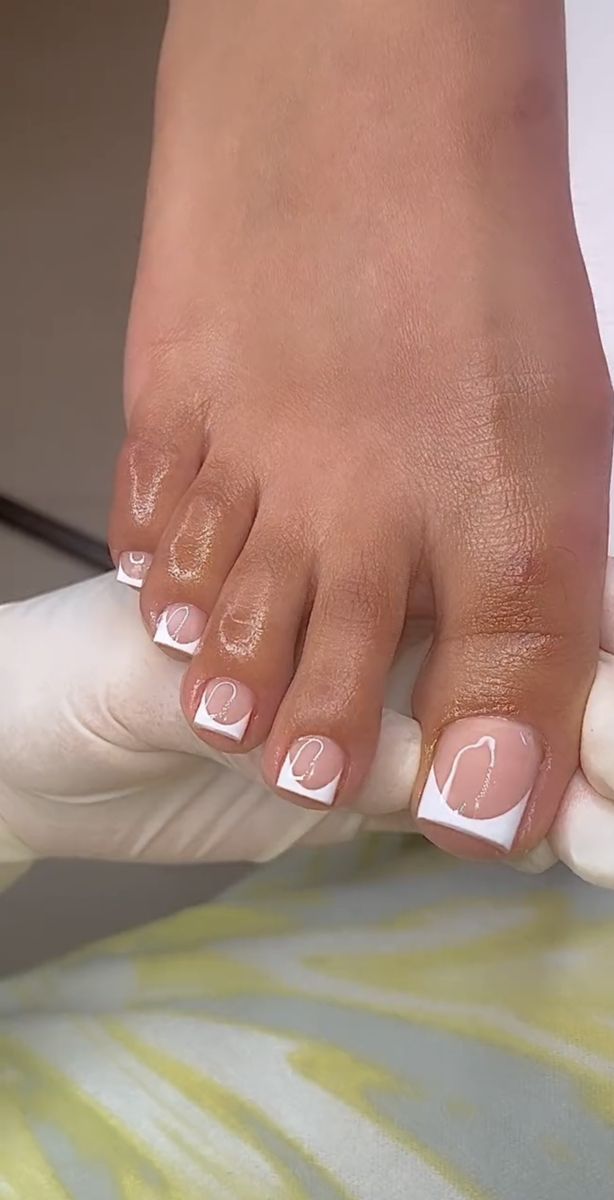 Thick French Tip Toes, Metallic Square Nails, Baddie French Tip Acrylic Nails, Deep French Nails, French Toe Nails, French Tip Toes, French Pedicure, French Manicures, Gel Toe Nails