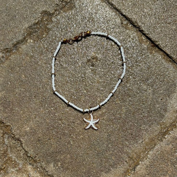 cute summer anklet Summer Bracelets With Starfish Charm, Summer Beach Anklets With Starfish Charm, Summer Strand Anklet With Starfish Charm, White Starfish Charm Anklet For Beach, Starfish Anklets For Summer Vacation, White Beach Anklets With Starfish Charm, Adjustable Starfish Anklet For Summer, White Starfish Anklets For Beach, Summer Vacation Starfish Anklets