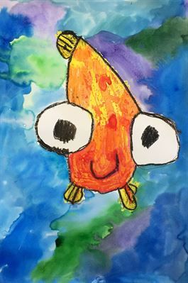 a drawing of a fish with big eyes