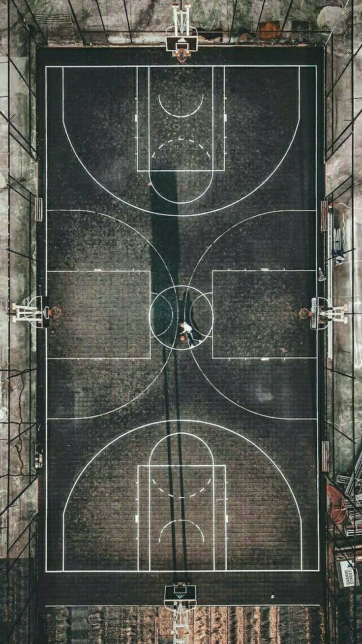 an overhead view of a basketball court with net