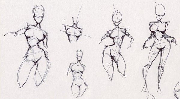 some sketches of different poses and body shapes