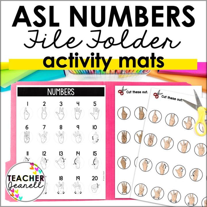 a printable activity mat with the words asl numbers and an image of hands on it