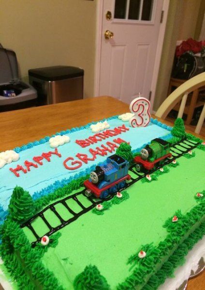 a birthday cake with a train on it