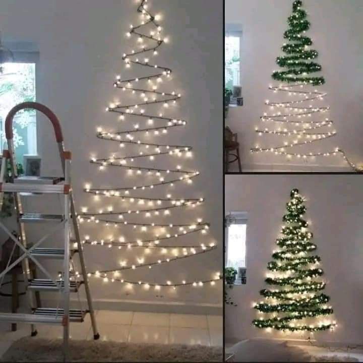 the christmas tree is decorated with white lights