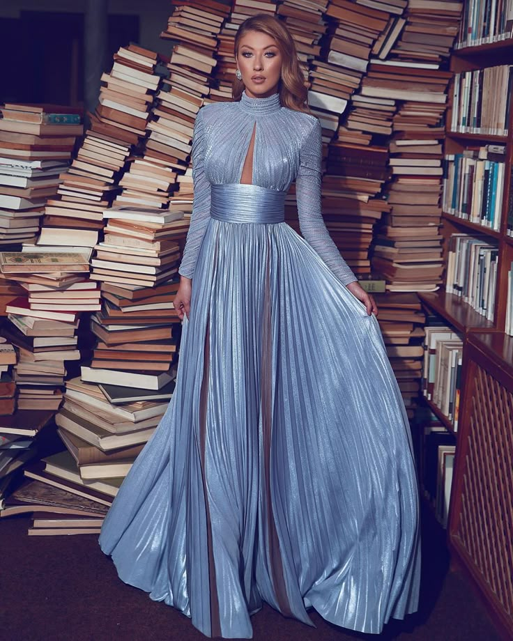 Sadek Majed, High Neck Prom Dress, Soiree Dress, Blue Evening Dresses, Long Sleeve Evening Dresses, Elegant Dresses For Women, Glam Dresses, Evening Dresses Long, Classy Dress