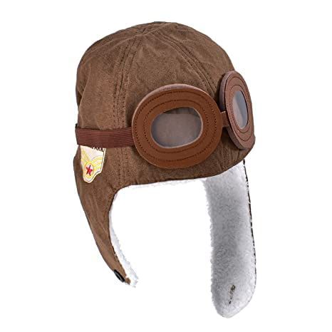 a brown hat with goggles on it