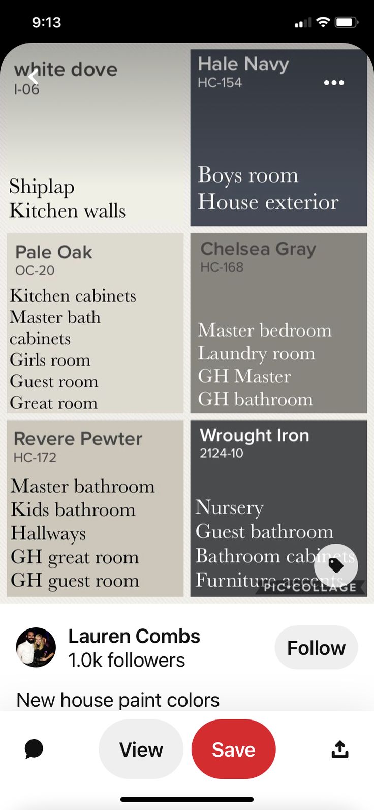 an iphone screen showing the names and colors of different rooms