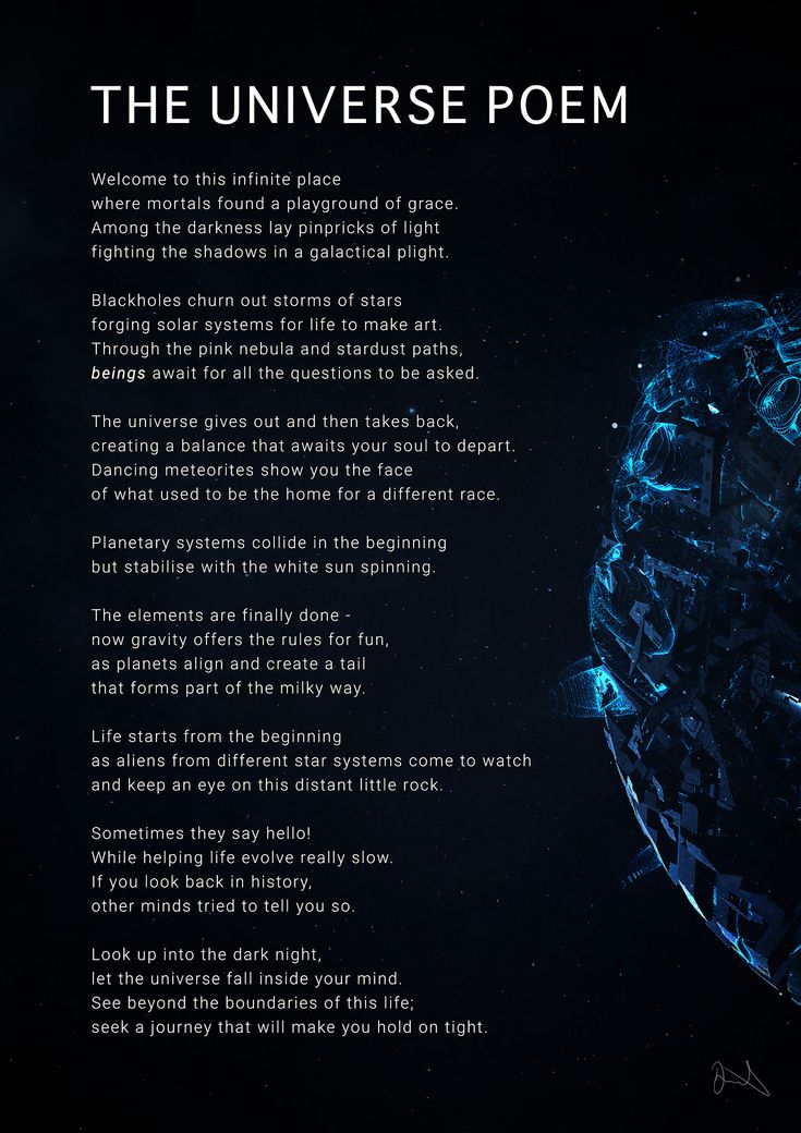 a poem written in blue ink on a black background with the words'the universe poem '