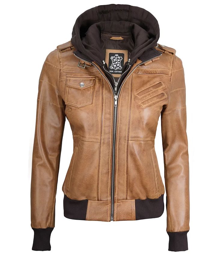 Camel Brown Leather Jacket For Women | Bomber Style
Step into timeless elegance with our Women Camel Brown Bomber Leather Jacket. Crafted from real lambskin leather, this jacket features a sleek, fitted design that enhances your silhouette. The camel brown color exudes sophistication, while the removable hood adds a touch of versatility. Perfect for any occasion, this jacket seamlessly blends style and practicality, making it an essential addition to your wardrobe. Fitted Leather Outerwear With Double-lined Hood, Fitted Leather Jacket With Detachable Hood For Fall, Brown Leather Outerwear With Detachable Hood, Fitted Cognac Outerwear For Fall, Winter Cognac Fitted Leather Jacket, Hooded Leather Jacket For Work, Fitted Cognac Leather Outerwear, Fitted Leather Outerwear In Cognac, Fitted Cognac Leather Jacket