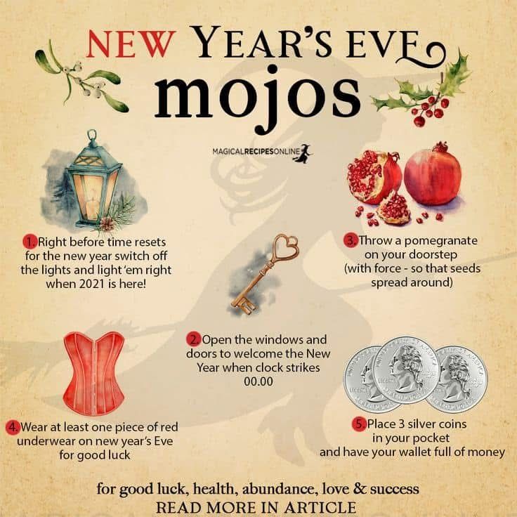 the new year's eve mojos info sheet is shown in this image