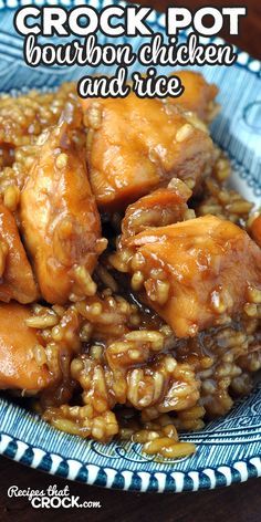 crock pot bourbon chicken and rice on a plate