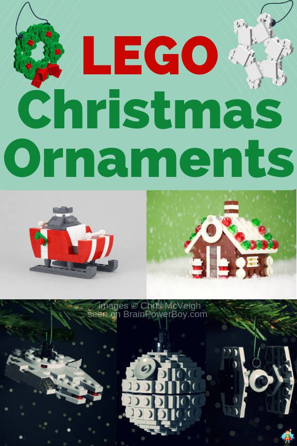 lego christmas ornament set with instructions to make it