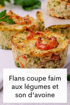 some food is sitting on a white plate and has green leaves in the background that says flans coupe fam aux legumes et son d'avd