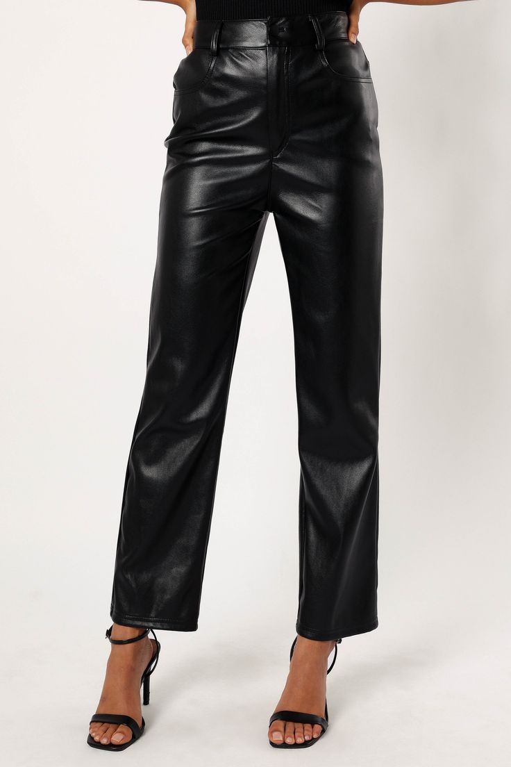 D  ETAILS   The straight leg style is flattering for all body types and can easily be dressed up or down depending on the occasion. The zipper fly with button close adds a touch of classic detail, while the functional side and back pockets give these pants a practical element  faux leather pants  straight leg tyle  zipper fly with button close  functional side and back pockets  belt loops  unlined  material - 55% pu / 45% polyester    SIZING     model is 5' 6" and wears a Size 2    model stats: Leather Pants Straight Leg, Leather Pants Straight, Vegan Leather Pants, Pants Straight Leg, Pocket Belt, Fall Favorites, Faux Leather Pants, Pants Straight, Body Types