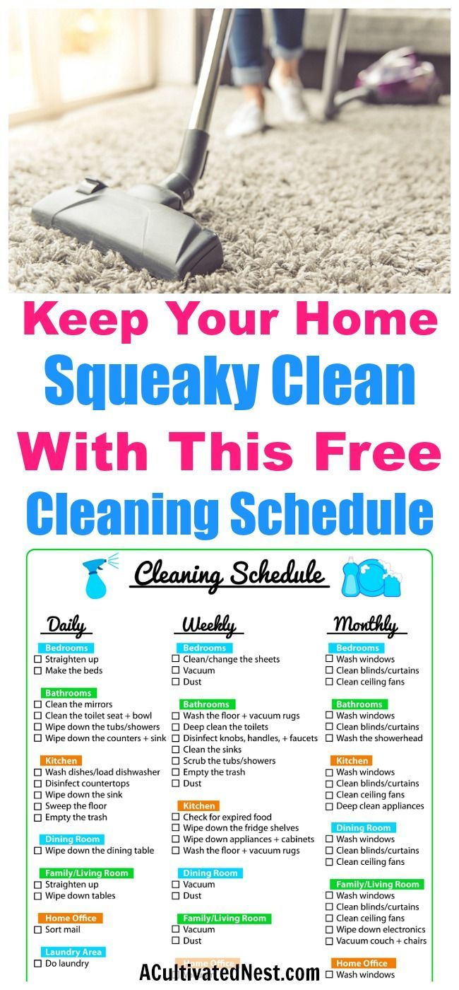 a poster with the words keep your home squeaky clean with this free cleaning schedule