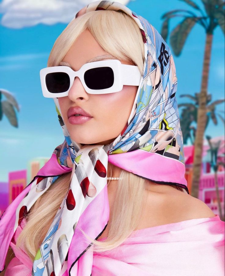 #barbie #pink #doll #sunglasses #outfitideas #outfitstyle Pink Doll, Head Scarf, Fashion Outfits, Sunglasses, Pink