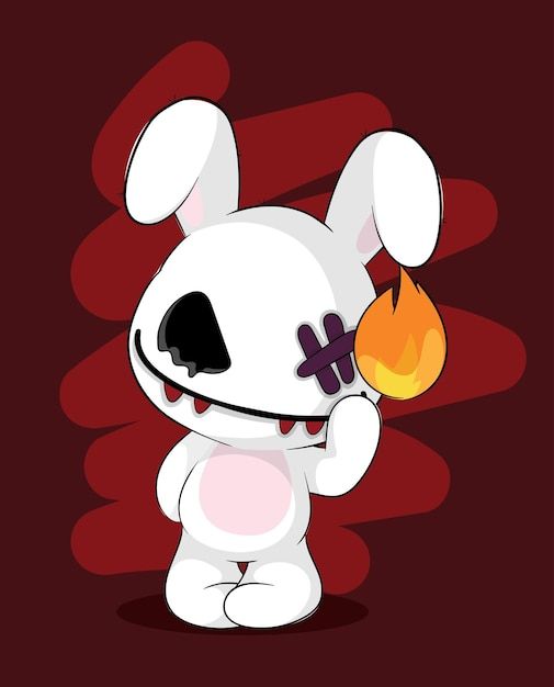 a cartoon bunny holding a fire in his hand