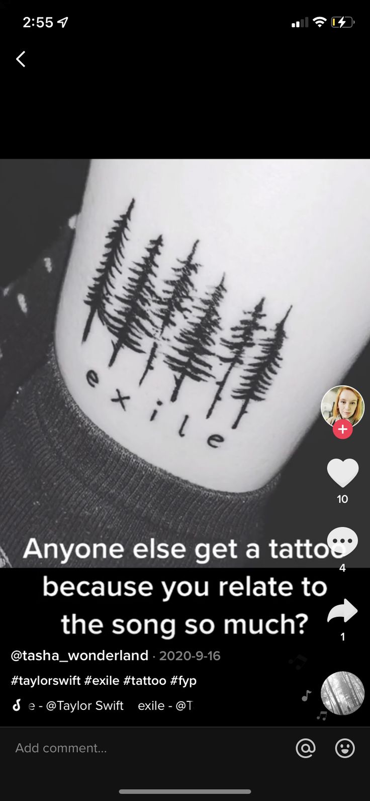 the tattoo on someone's arm is saying, anyone else get a tattoo because you re