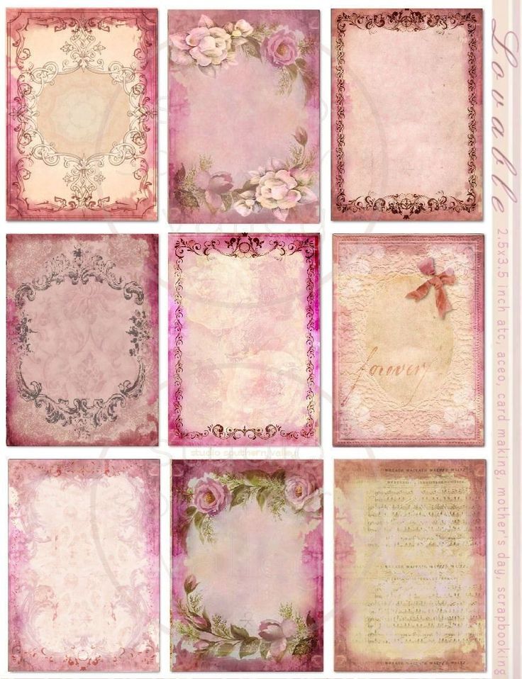 an assortment of pink and beige paper with roses on the edges, in different styles