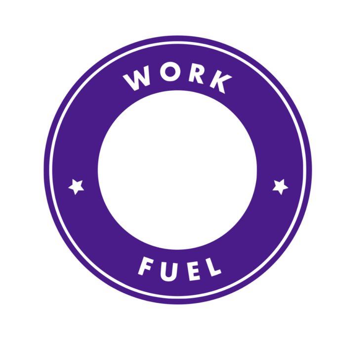 a purple circle with the words work fuel written in white letters on top of it