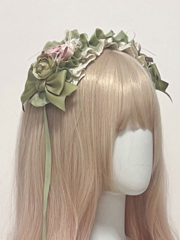 Add a touch of kawaii charm to your look with our adorable floral hairband. Available in two delightful colors - pink and green, this hairband features a sweet floral design and cute bowknots, making it the perfect accessory for any Lolita or Kawaii-inspired outfit.   Please note that this product includes only one hairband. Floral Hairband, Green Floral Design, Sweet Floral, Pink And Green, Floral Design, Floral, Green, Pink, Color