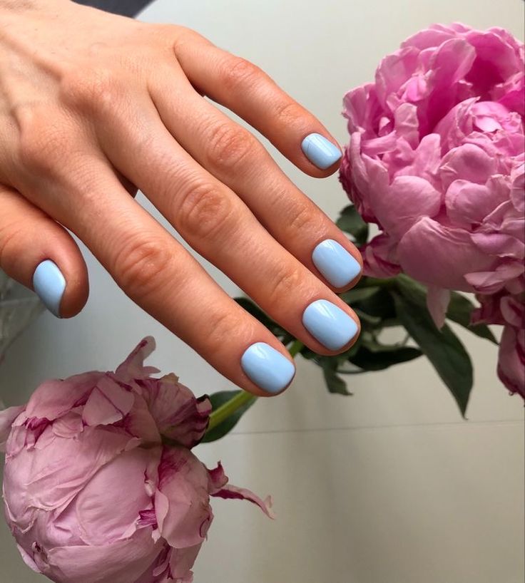 Short Bright Blue Nails, Light Blue Gel Manicure, Sns Blue Nails, Bright Light Blue Nails, Light Blue Gel Nails Short, Pretty Blue Nails Short, Blue Nails Dip Powder, Beach Blue Nails, Light Blue Dip Nails