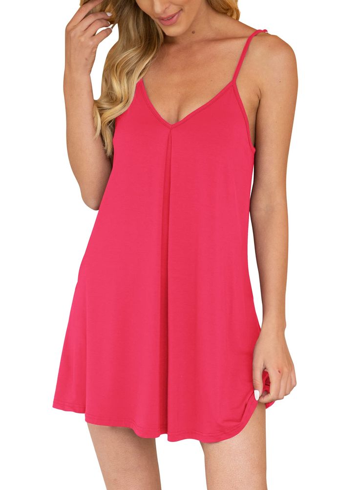 PRICES MAY VARY. AUHEGN women's chemise sleepshirts are made of high quality fabric, lightweight, breathable, stretchy, super soft and comfy enough for every day Deep v-neck, adjustable spaghetti straps, a-line, loose fit, knee length, camisole dress, make you sexy, elegant and attractive Nightshirt sleepwear comes with a pleasantly roomy fit, it accommodates almost all body shapes and sizes. Knee length sleep shirt that can be worn as an under dress Casual loose fitted and simple but fashion. T Free Nightgown Patterns For Women Silk, Women's Chemises, Pajama Dress, Camisole Dress, Nightgowns For Women, Lounge Dress, Under Dress, Sleep Shirt, Night Shirt