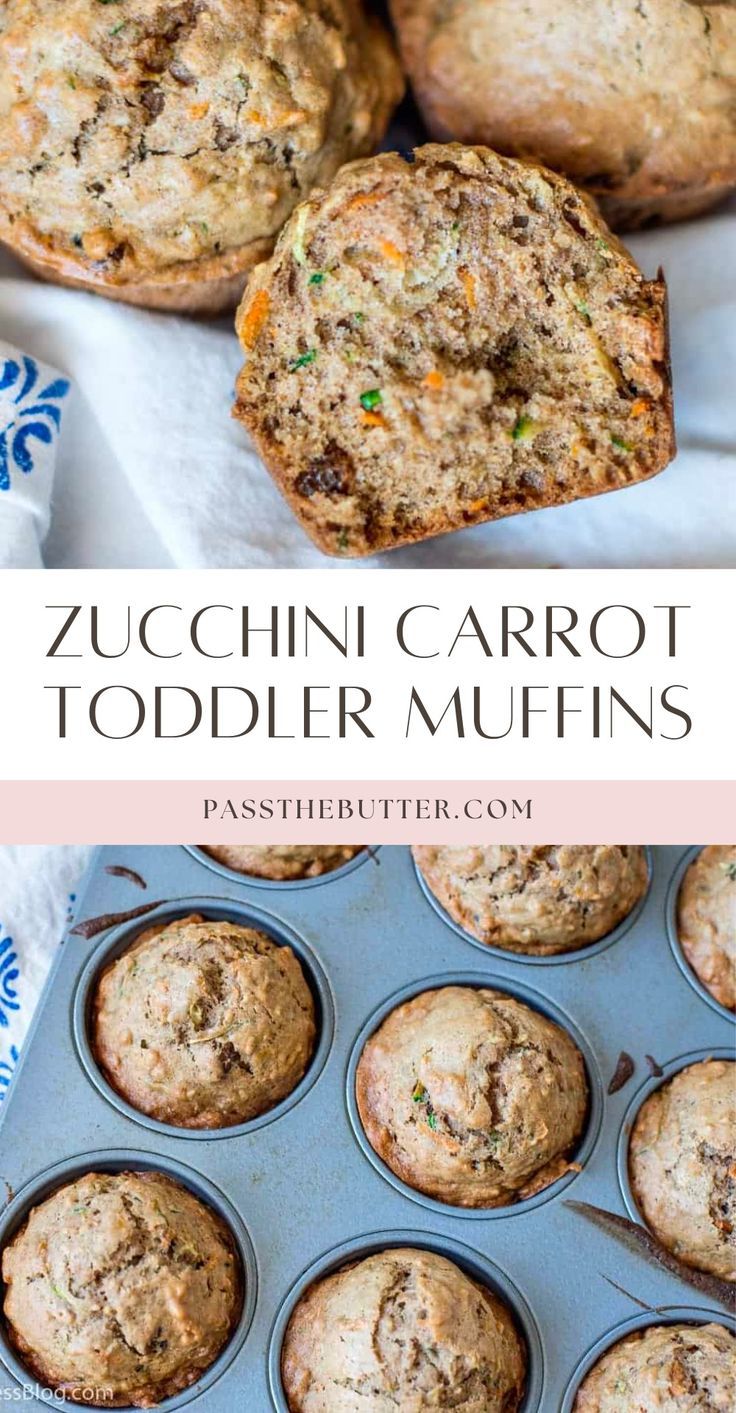 zucchini carrot toddler muffins in a muffin tin with text overlay