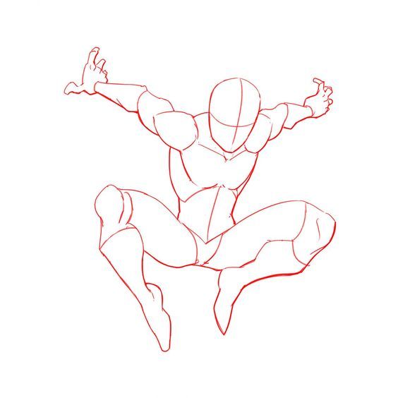 a drawing of a man jumping in the air with his arms out and legs spread wide