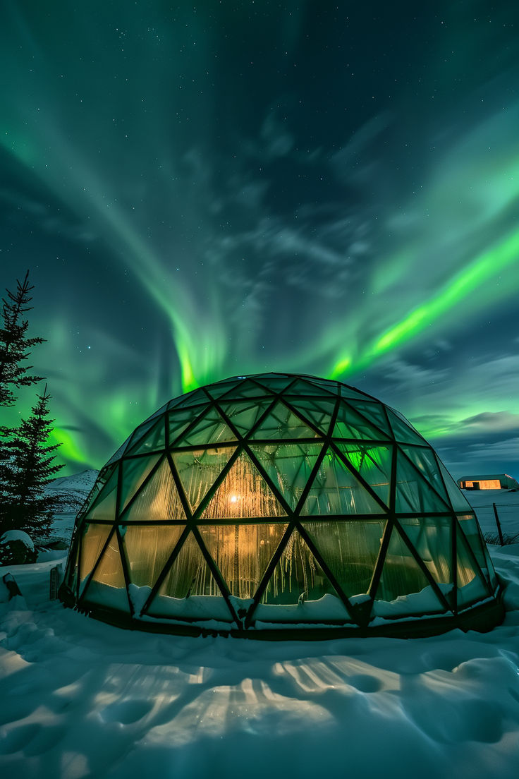 Unique Airbnb in Iceland that looks like an igloo under the Northern Lights Igloo Under Northern Lights, Iceland Glass Igloo, Northern Lights Glass Igloo, Aurora Borealis Glass Igloo, Honeymoon In Iceland, Northern Lights Trip, Iceland Trip Aesthetic, Iceland Igloo Hotel, Bucket List Experiences