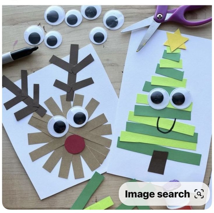 paper plate christmas tree with eyes and nose cut out to make it look like a reindeer