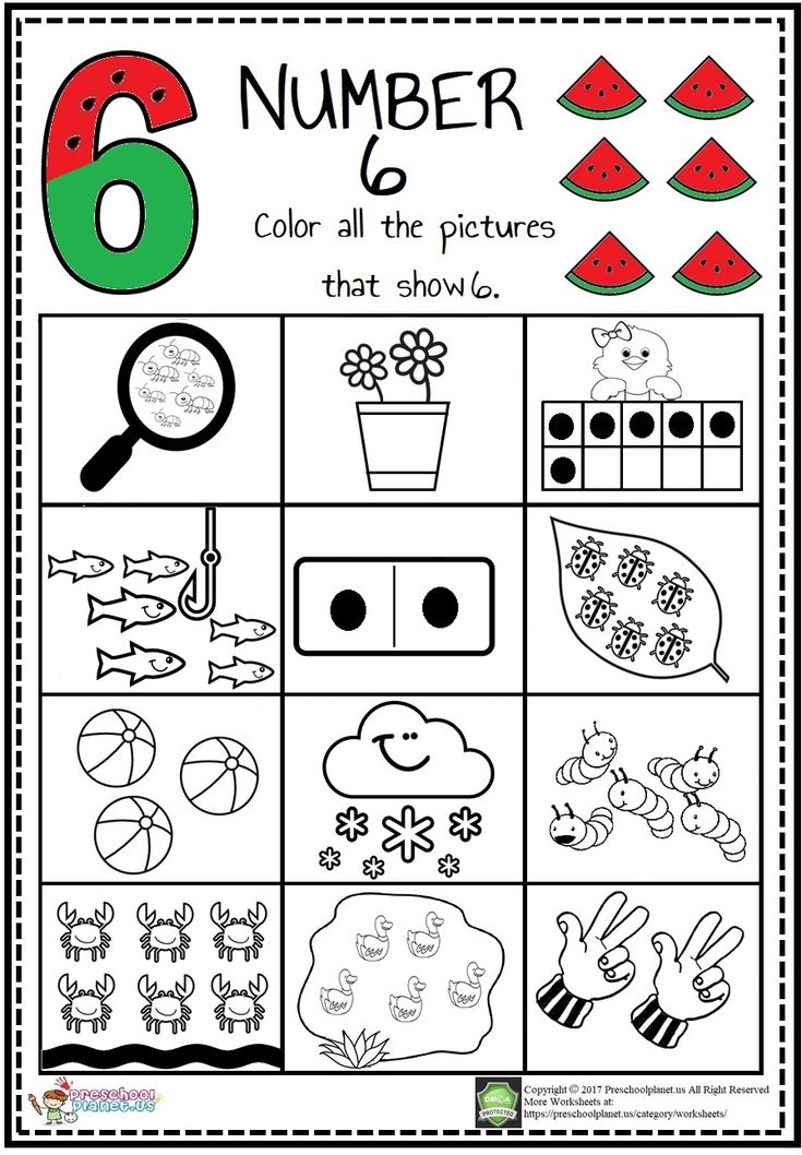 the number 6 worksheet for children to learn how to write numbers and color them