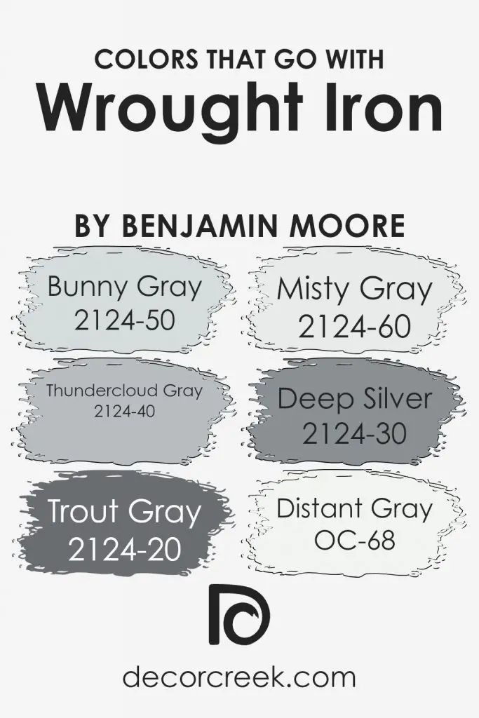 Colors that Go With Wrought Iron 2124-10 by Benjamin Moore Benjamin Moore Bunny Gray, Thundercloud Gray, Trim Colors, Misty Grey, Complementary Colors, Coordinating Colors, The Darkness, Benjamin Moore, Paint Color